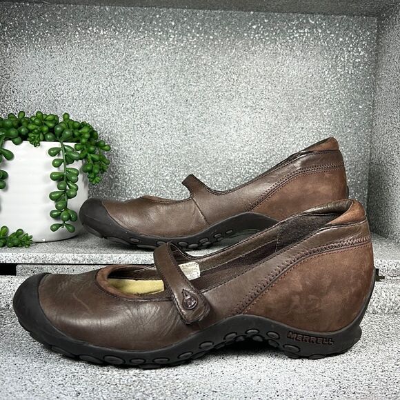 Merrell Plaza Flaunt Chestnut Saddle Leather Mary Jane Sandals Shoes Size 9 - Picture 2 of 8